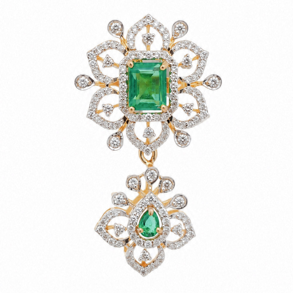 Diamond Necklace with Natural Emerald Drops With Earring Set