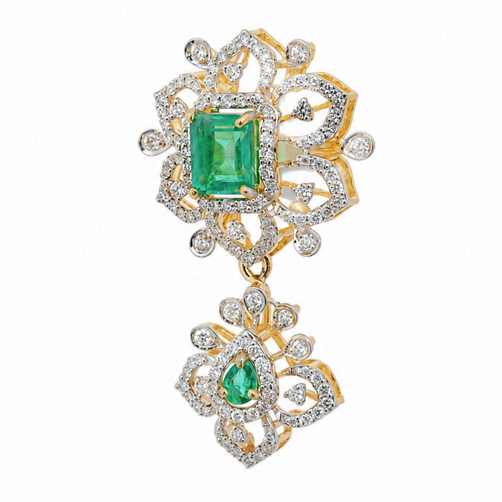 Diamond Necklace with Natural Emerald Drops With Earring Set