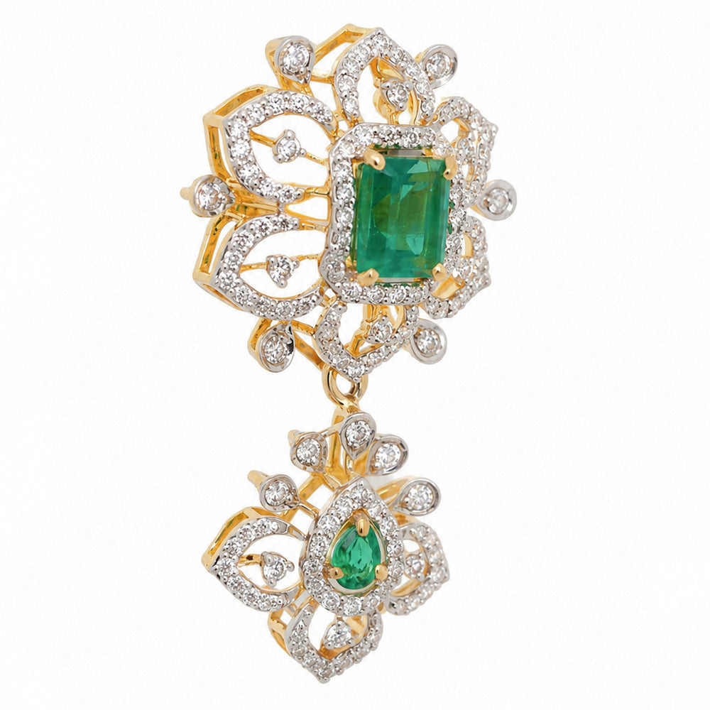 Diamond Necklace with Natural Emerald Drops With Earring Set