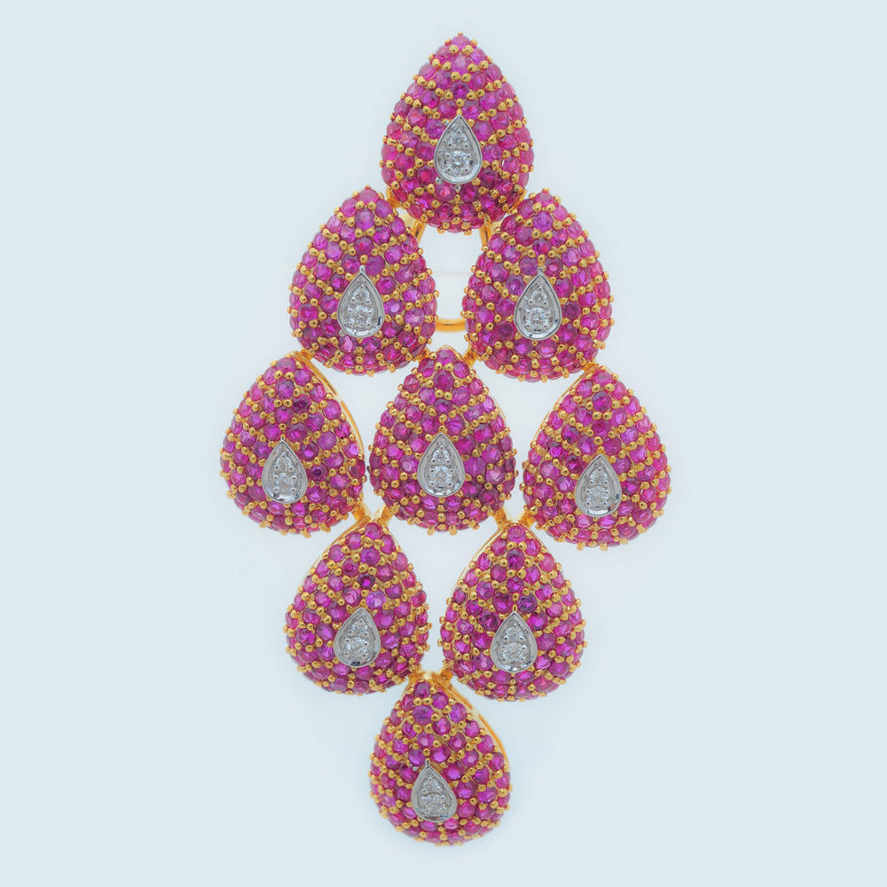 Diamond Earrings with Ruby-Studded Teardrops and Pavé Diamond Accents