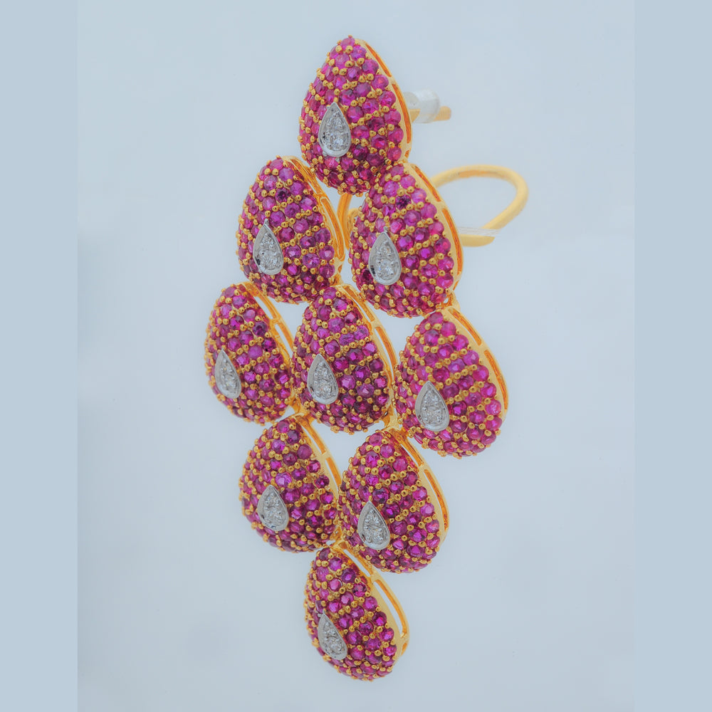 Diamond Earrings with Ruby-Studded Teardrops and Pavé Diamond Accents