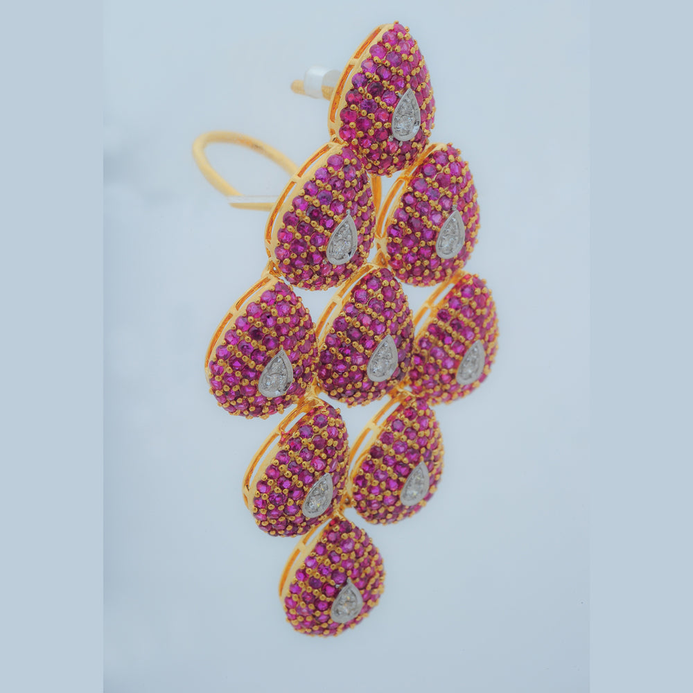 Diamond Earrings with Ruby-Studded Teardrops and Pavé Diamond Accents