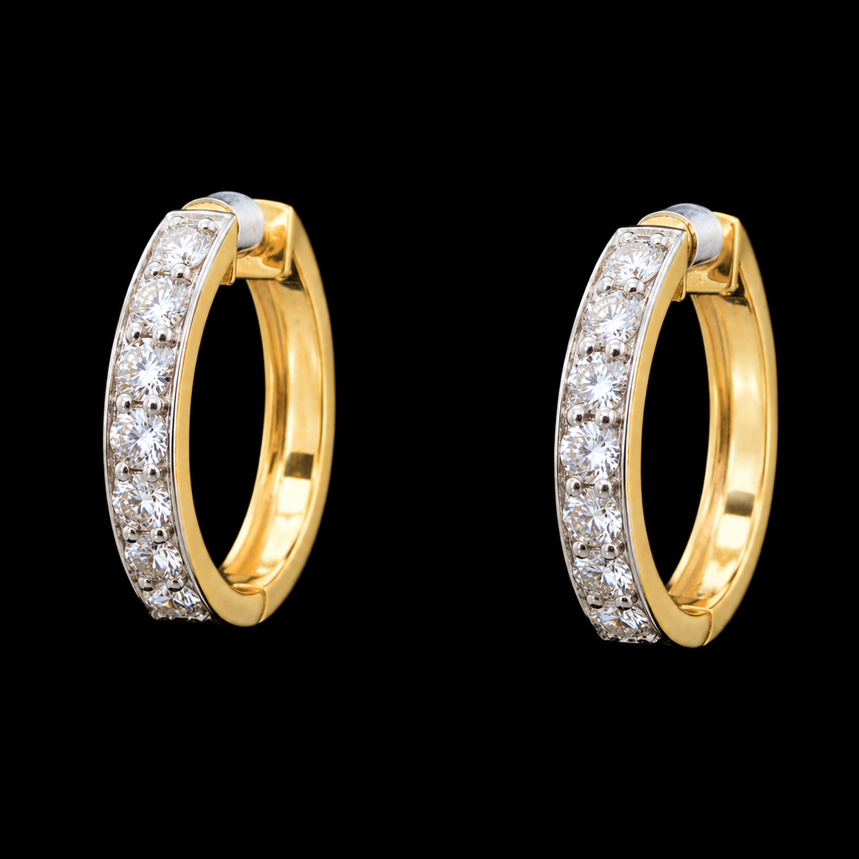 Diamond Hoop Earrings with Pavé Diamond Detailing