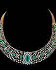 Diamond Necklace Set with Emeralds and Intricate Diamond Detailing With Earring Set