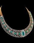 Diamond Necklace Set with Emeralds and Intricate Diamond Detailing With Earring Set