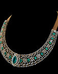 Diamond Necklace Set with Emeralds and Intricate Diamond Detailing With Earring Set