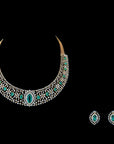 Diamond Necklace Set with Emeralds and Intricate Diamond Detailing With Earring Set