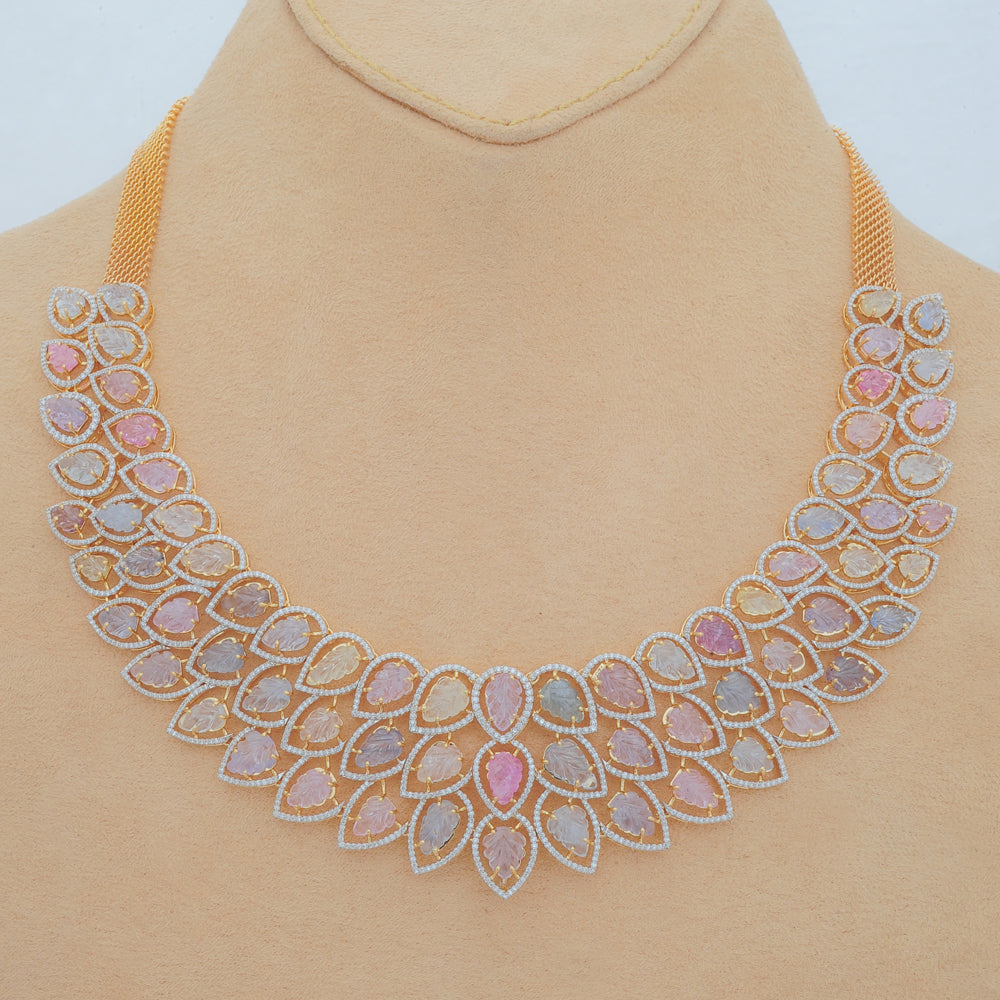 Diamond Necklace with Multicolor Sapphires and Diamond Accents With Earring Set