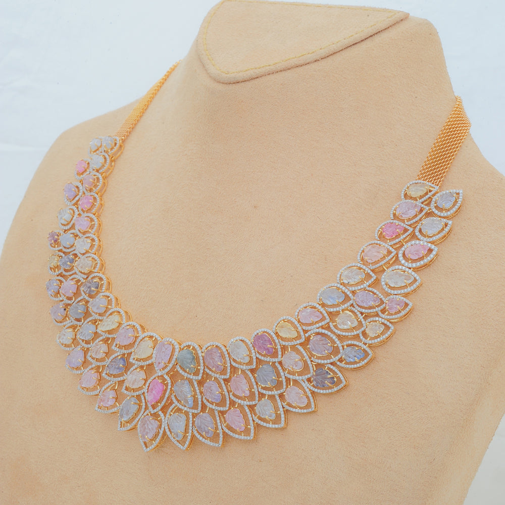 Diamond Necklace with Multicolor Sapphires and Diamond Accents With Earring Set