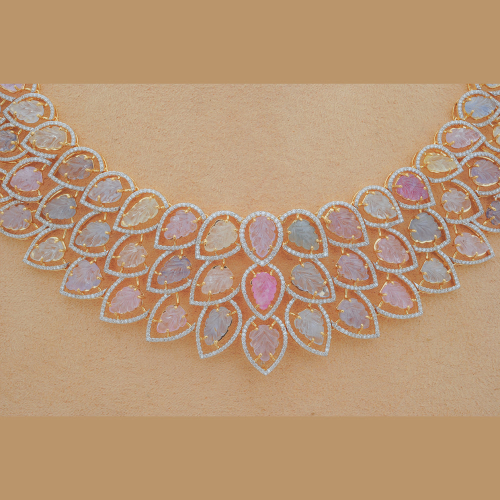 Diamond Necklace with Multicolor Sapphires and Diamond Accents With Earring Set