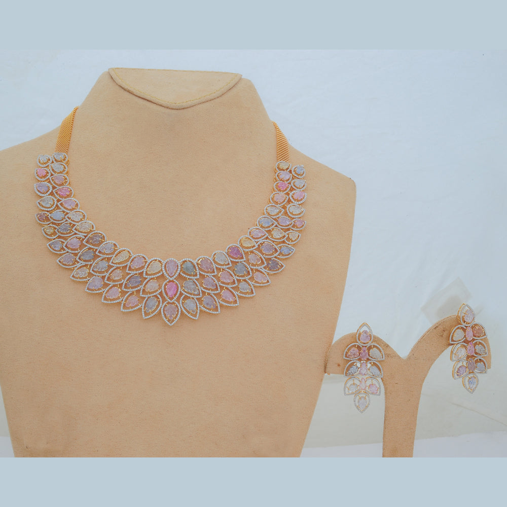 Diamond Necklace with Multicolor Sapphires and Diamond Accents With Earring Set