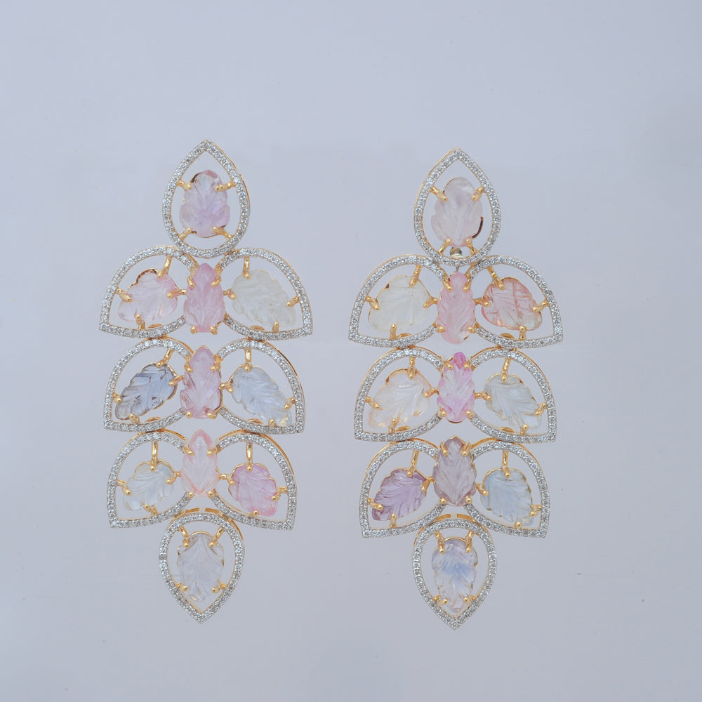 Diamond Necklace with Multicolor Sapphires and Diamond Accents With Earring Set
