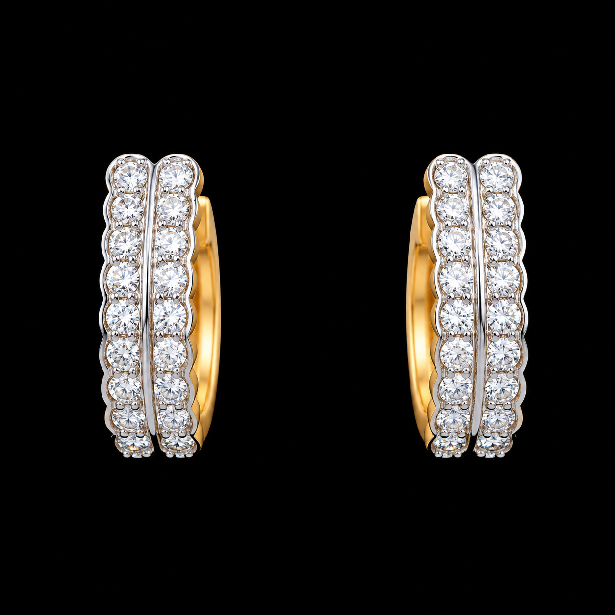 Diamond Hoop Earrings with Double-Row Diamond Detailing