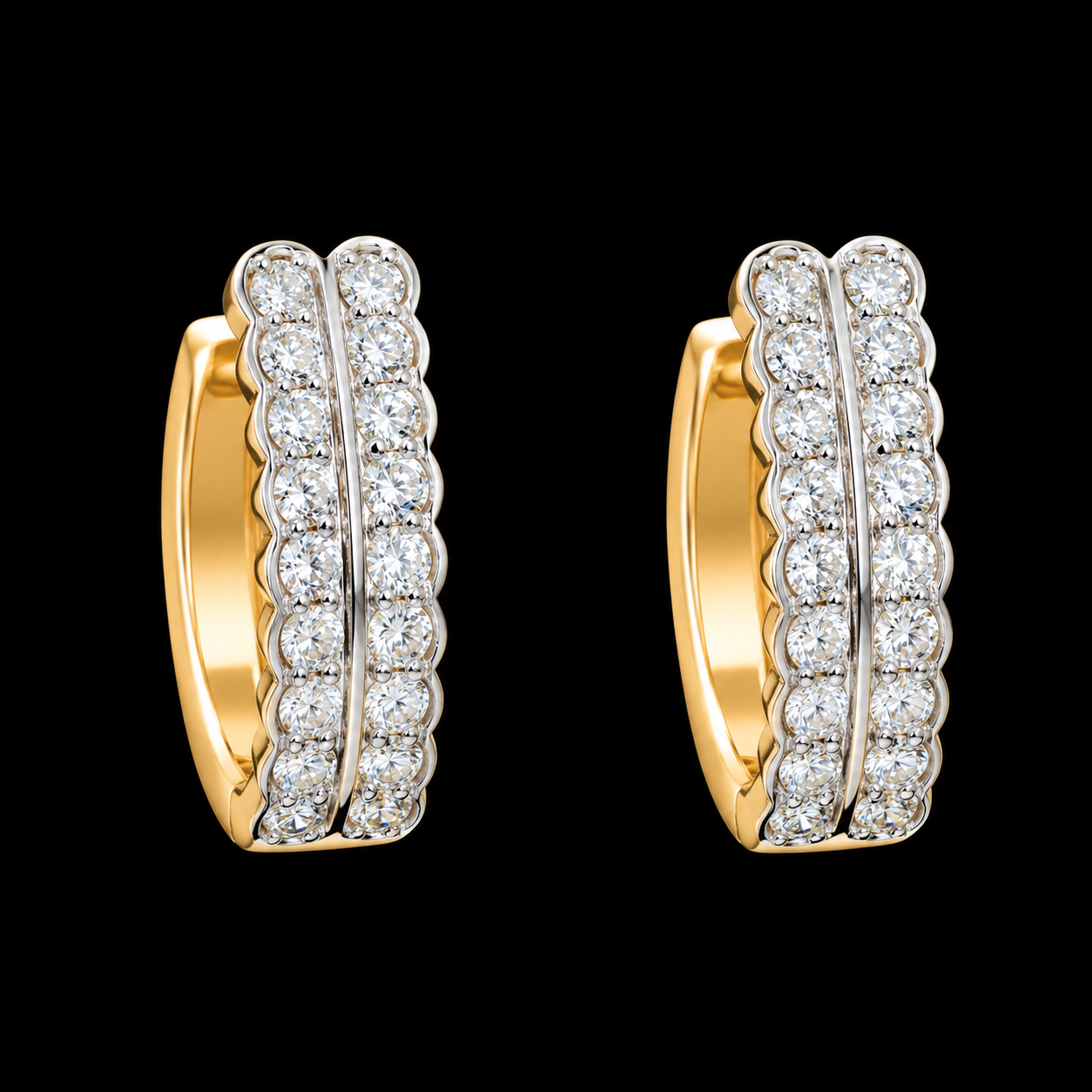Diamond Hoop Earrings with Double-Row Diamond Detailing