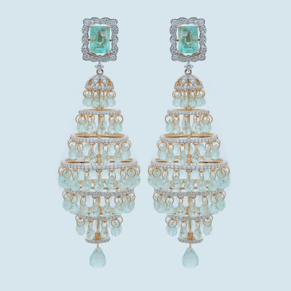 Diamond Chandelier Earrings with Emerald Drops