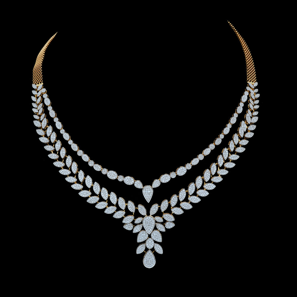 Diamond Necklace Set with Elegant Leaf and Floral Detailing With Earring