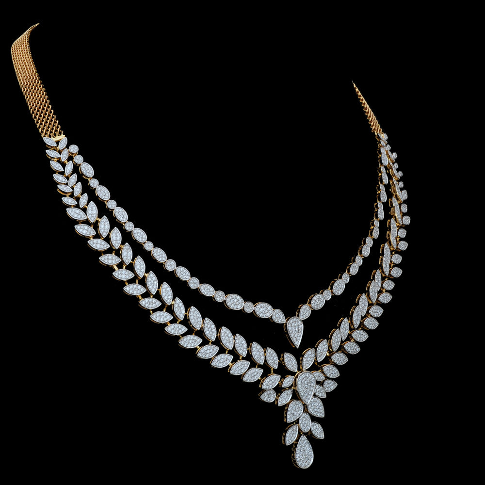 Diamond Necklace Set with Elegant Leaf and Floral Detailing With Earring