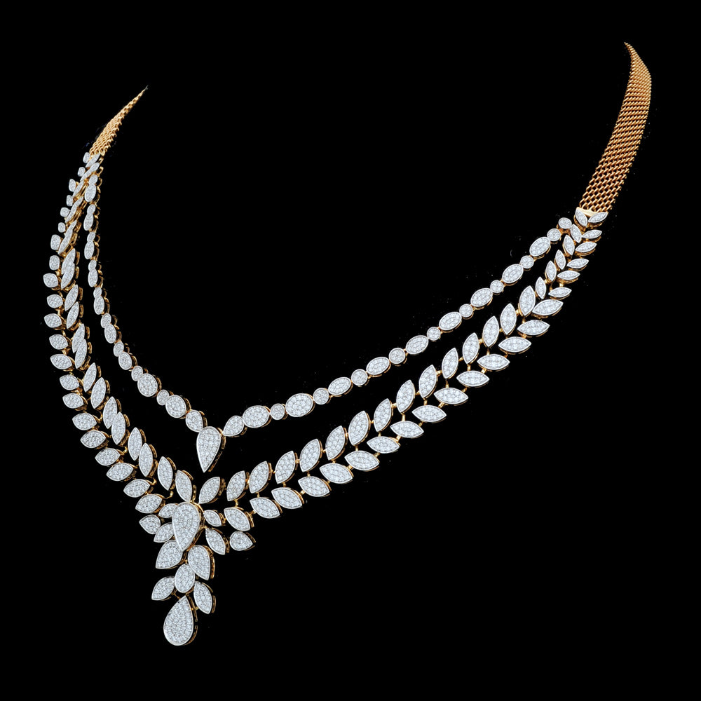 Diamond Necklace Set with Elegant Leaf and Floral Detailing With Earring