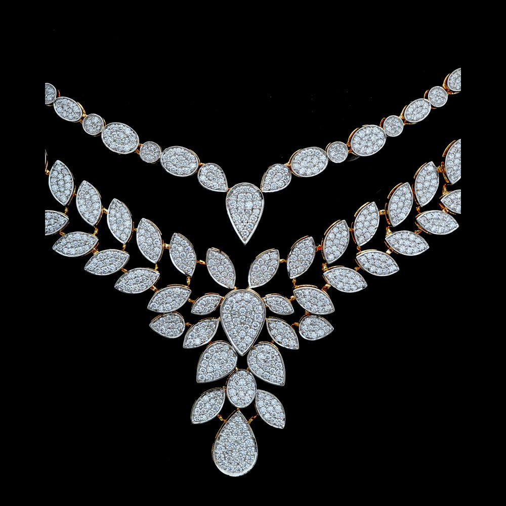 Diamond Necklace Set with Elegant Leaf and Floral Detailing With Earring