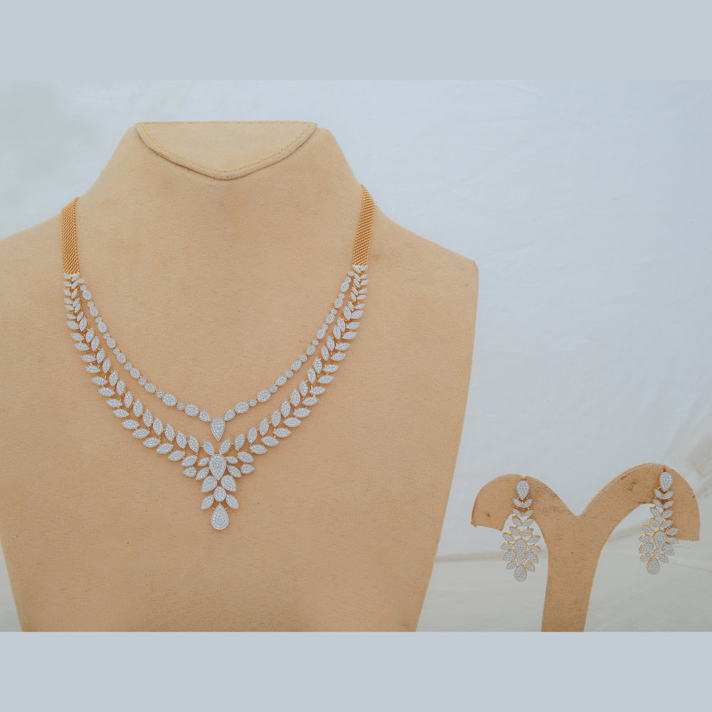 Diamond Necklace Set with Elegant Leaf and Floral Detailing With Earring