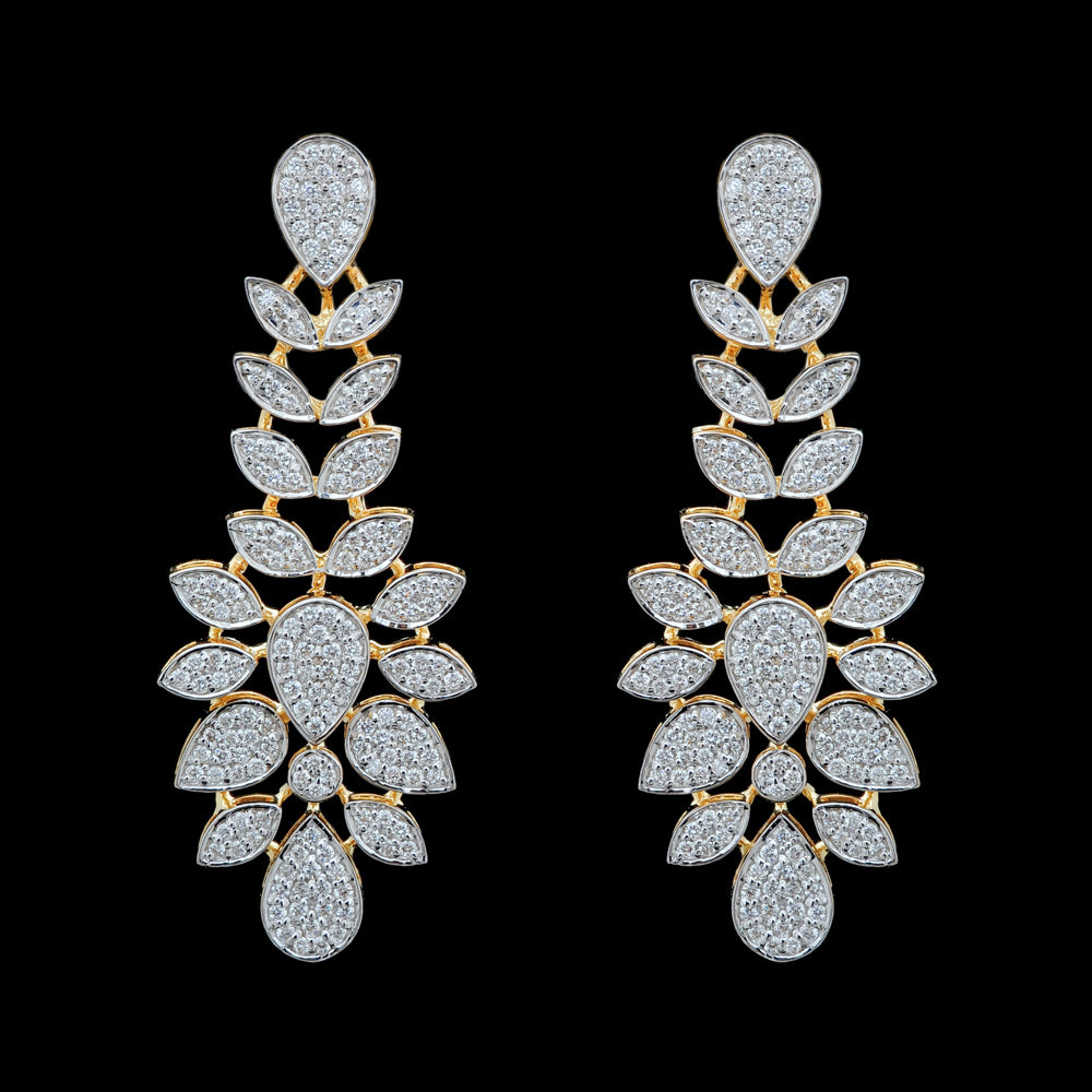 Diamond Necklace Set with Elegant Leaf and Floral Detailing With Earring