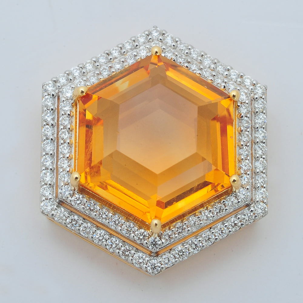Diamond Pendant Set with Hexagonal Topaz and Diamond Detailing