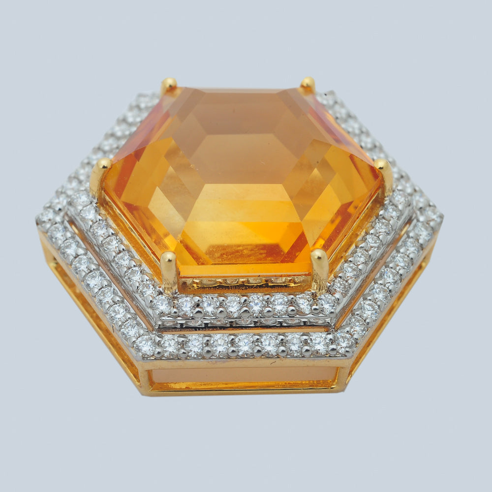 Diamond Pendant Set with Hexagonal Topaz and Diamond Detailing
