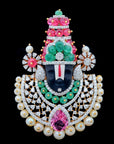Diamond Balaji Pendant with Emeralds, Rubies, Sapphires, Tourmaline and Pearls