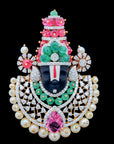 Diamond Balaji Pendant with Emeralds, Rubies, Sapphires, Tourmaline and Pearls