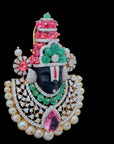 Diamond Balaji Pendant with Emeralds, Rubies, Sapphires, Tourmaline and Pearls