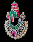 Diamond Balaji Pendant with Emeralds, Rubies, Sapphires, Tourmaline and Pearls