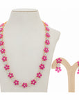 Diamond Necklace Set with Rubies and Flower Detailing With Earring