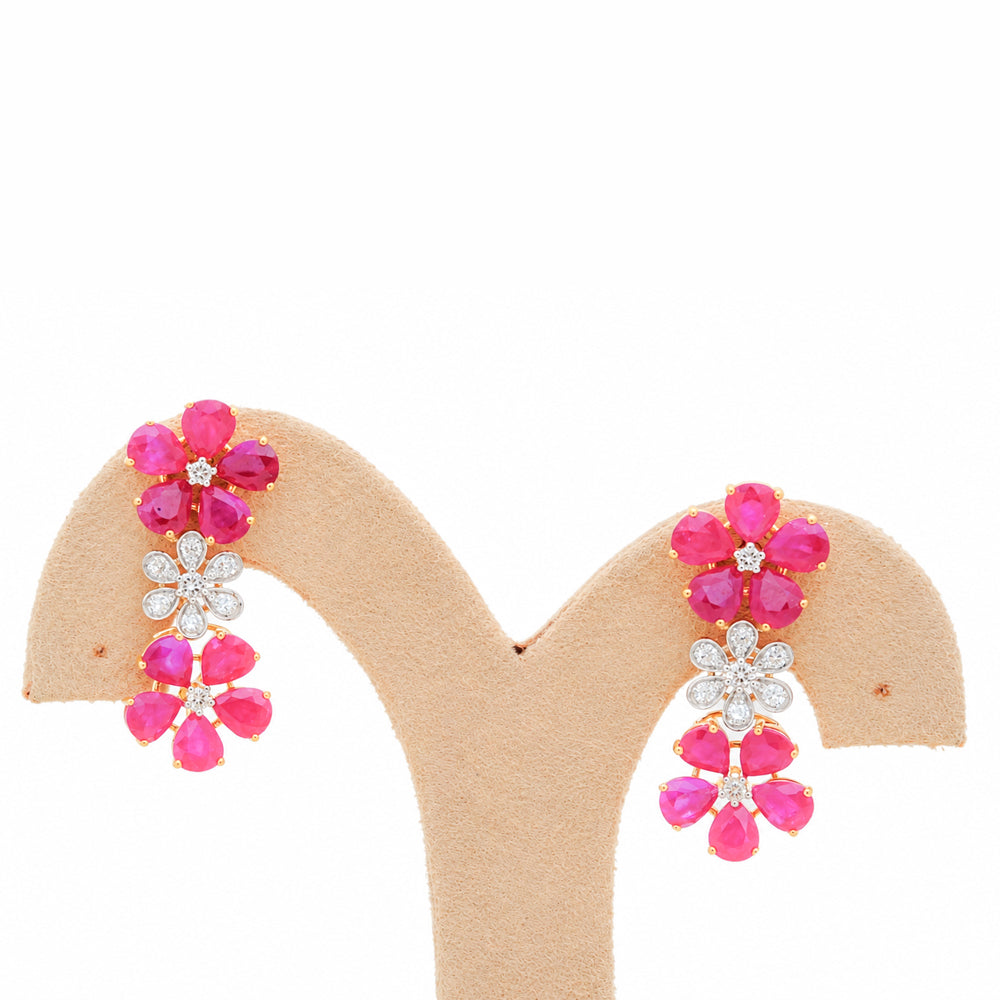 Diamond Necklace Set with Rubies and Flower Detailing With Earring