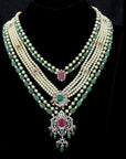 Diamond Necklace Set with Emeralds, Rubies and Layered Pearls With Earring (Copy)