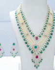 Diamond Necklace Set with Emeralds, Rubies and Layered Pearls With Earring (Copy)