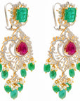 Diamond Necklace Set with Emeralds, Rubies and Layered Pearls With Earring (Copy)