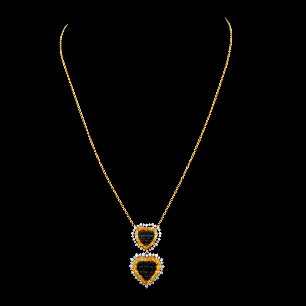 Diamond Pendant with Heart-Shaped Citrine and Diamond Detailing