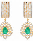 Diamond Necklace Set with Emeralds and Layered Pearls With Earring