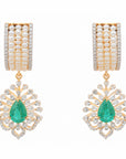 Diamond Necklace Set with Emeralds and Layered Pearls With Earring