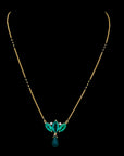 Diamond Mangalsutra With Emerald Drops And Black Onyx Beads