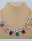 Diamond Necklace Set with Multicolour Gemstones and Pearls