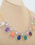 Diamond Necklace Set with Multicolour Gemstones and Pearls