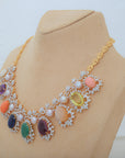 Diamond Necklace Set with Multicolour Gemstones and Pearls