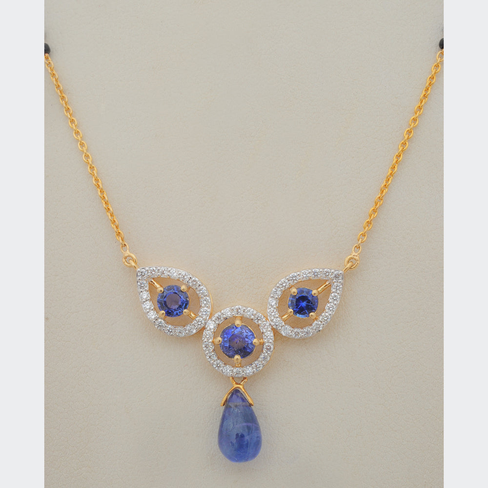 Diamond Mangalsutra with Sapphires, Tanzanite and Black Beads