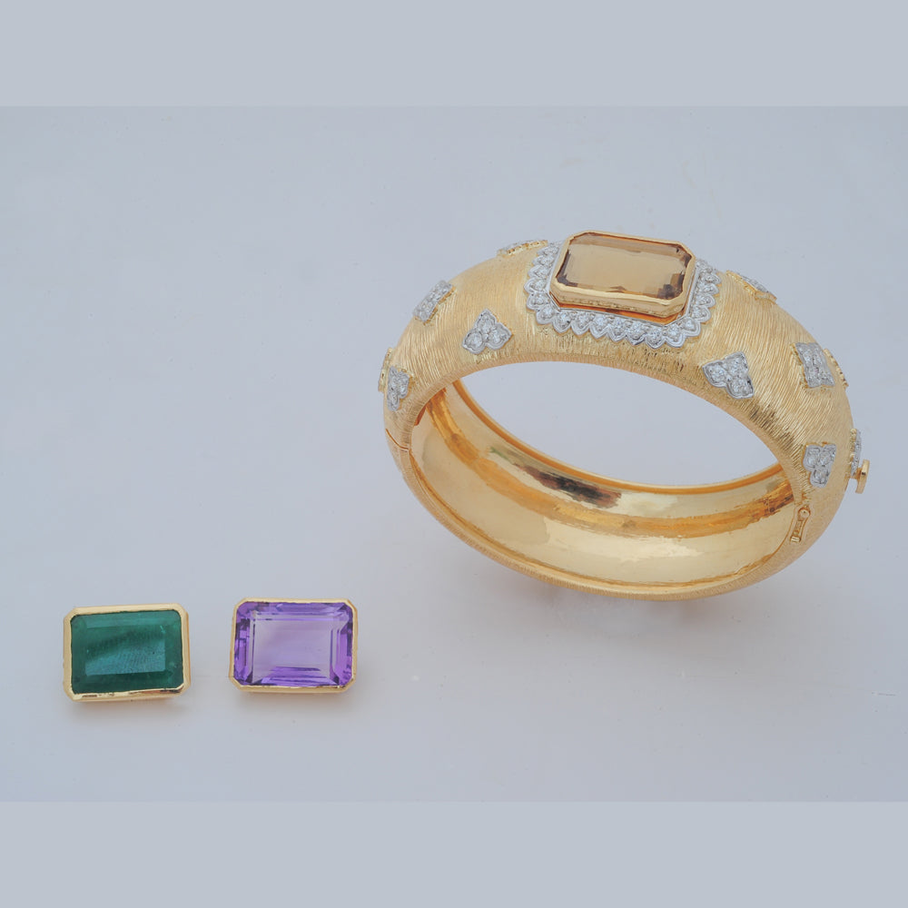 Diamond Bracelet with Emerald, Amethyst and Topaz and Diamond Detailing