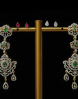 Bridal Diamond Long Earrings with changeble Natural Emeralds/Rubies