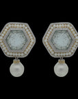 Designer Diamond Earrings with Natural Aquamarine and Pearl Drops