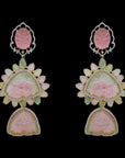 Diamond Earrings with Natural Carved Tourmaline and Sapphires