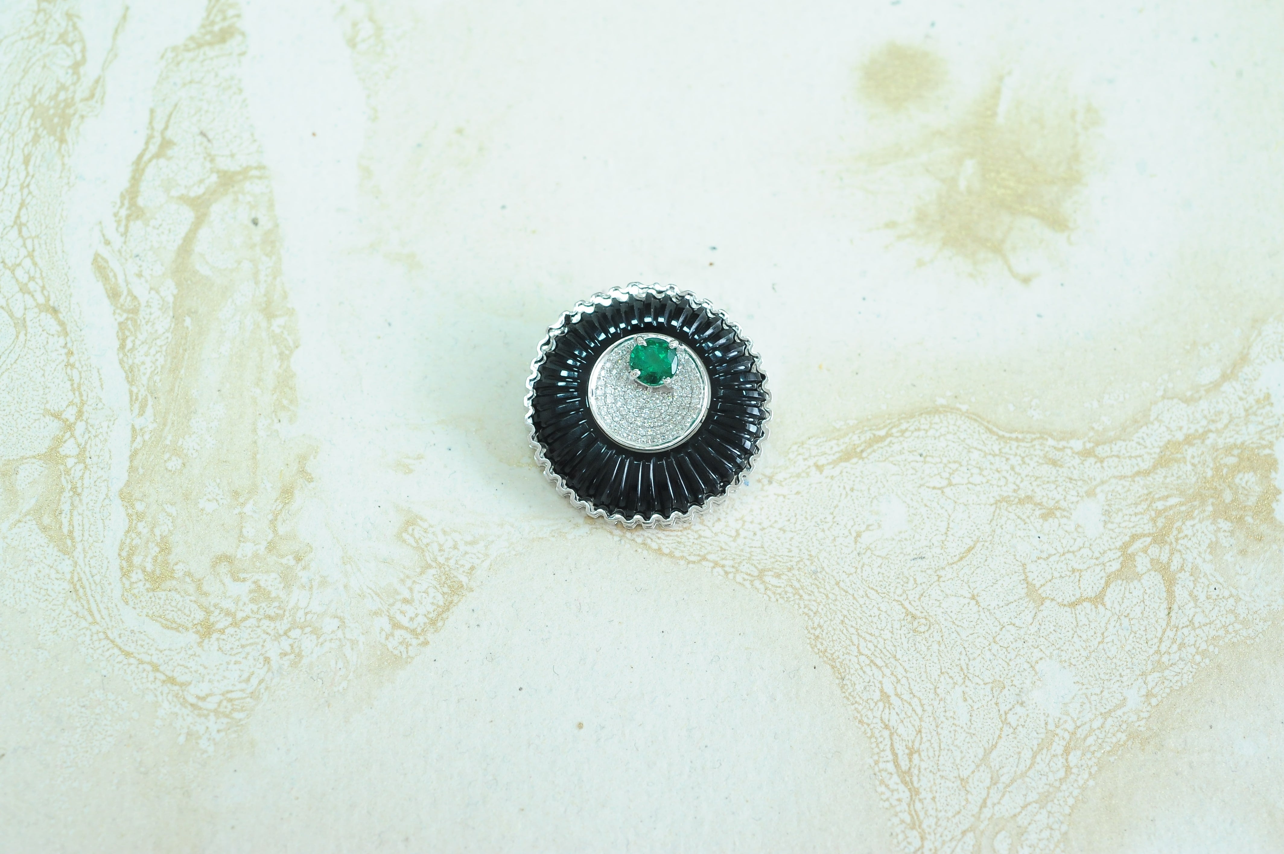 Diamond Pendant with Natural Emeralds and Onyx