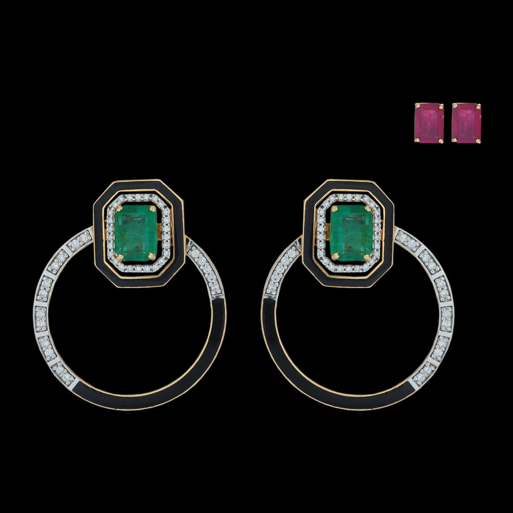 Diamond Earrings with Natural Emerald and Rubies